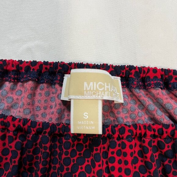 Michael Kors Navy Blue Red Polka Dot Flare Sleeve Elastic Waist Blouse | Size S - Picture 5 of 6